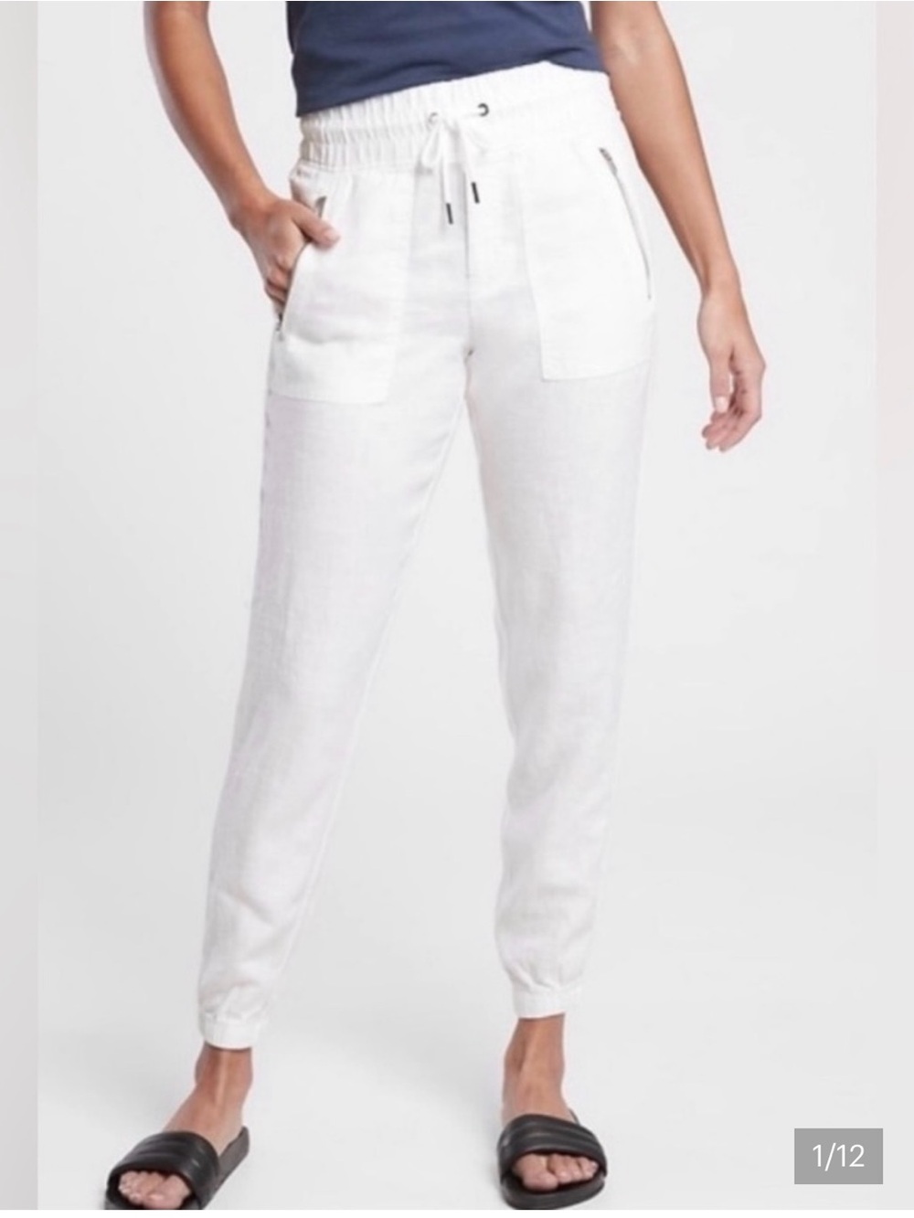 Athleta White Linen-Blend Drawstring Joggers